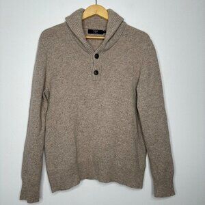 J Crew Lambswool Sweater Size M Tan Shawl Collar Grandpa